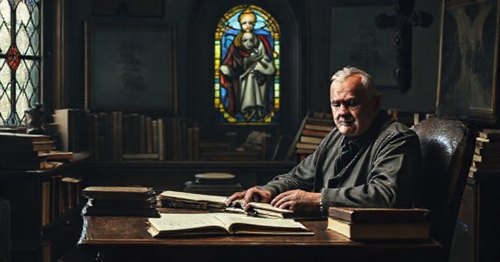 Bruno Jambor, doktor filozofii, w tradycyjnym katolickim biurze pisząc o zdeformowanym dziennikarstwie katolickim.