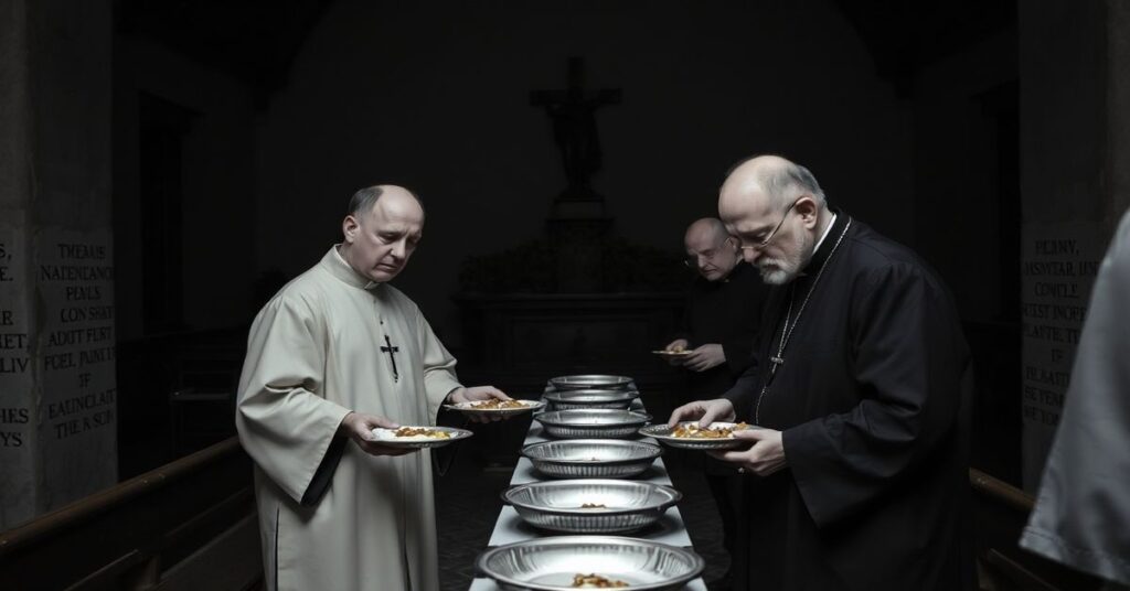 Bydgoska maskarada wielkanocna: jezuita Bogusław Choma i biskup Krzysztof Włodarczyk służą śniadanie w Oratorium św. Jana Pawła II