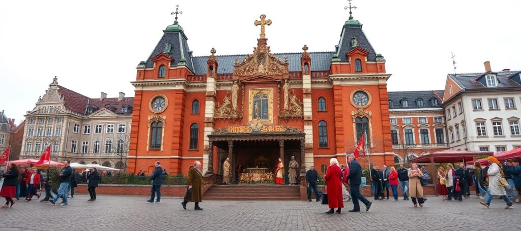 Uczestnicy XIV Bydgoskiego Marszu dla Życia i Rodziny modlący się przed katedrą bydgoską