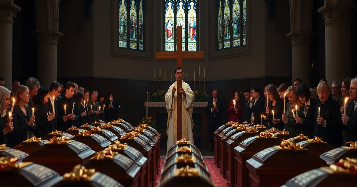 Prawdziwy katolicki pogrzeb dzieci zmarłych przed narodzeniem w kościele w Bydgoszczy pod przewodnictwem k.s. Arkadiusza Muzolfa.
