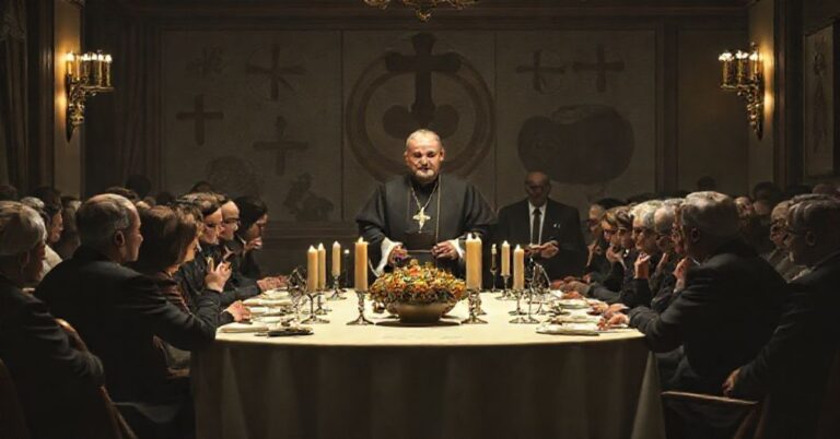 Realistyczny widok synkretycznej celebracji Opłatka Maltańskiego w Bydgoszczy z udziałem „biskupa” Krzysztofa Włodarczyka i „kapelana” ks. dr Waldemara Różyckiego w restauracji hotelowej.