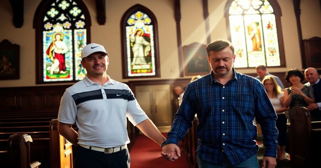 Golfer Cameron Young z rodziną po mszy w tradycyjnym kościele katolickim