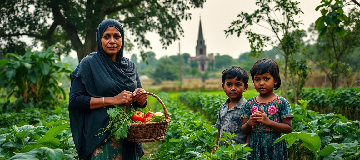 Rubina Begum z dziećmi na organicznej farmie w Bangladeszu - projekt Caritas w cieniu duchowej pustki