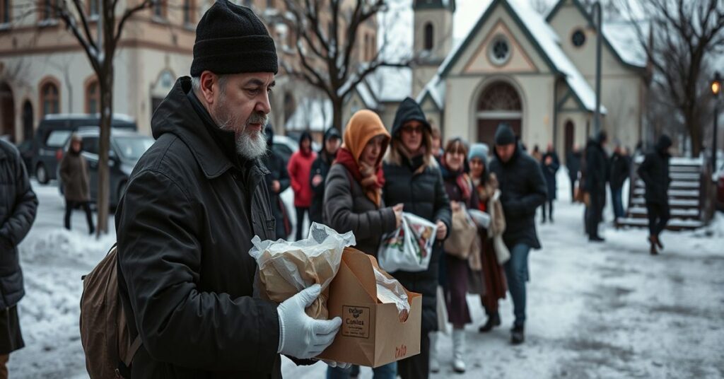 Scena pomocy społecznej bez elementów duchowych - CaritasDurante zimowych mrozów