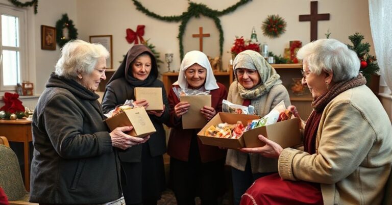Starsze osoby otrzymują świąteczne paczki od wolontariuszy Caritas Kieleckiej bez elementów religijnych