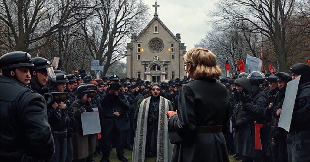 Dr Frances Widdowson przemawia na Uniwersytecie w Victorii w otoczeniu agresywnych protestujących z Antify i Hamasu