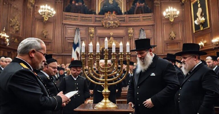 Marszałek Sejmu Włodzimierz Czarzasty uczestniczy w ceremonii zapalenia menory chanukowej w gmachu Sejmu RP.