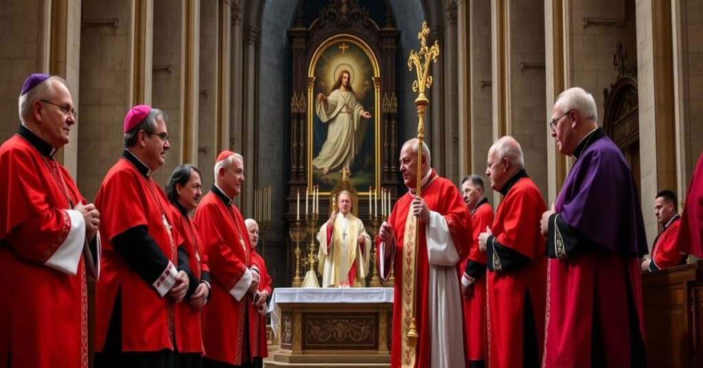 Kardynał Konrad Krajewski during schismatic ceremony in Łódź Cathedral with fake cardinals and heretic 'Pope' Leon XIV.