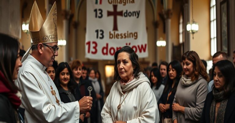 Ceremonia wręczania kluczy bezdomnym przez uzurpatora Leona XIV w ramach "13 domów", z matką Nadia Howlader na pierwszym planie