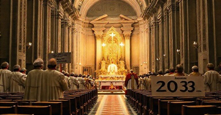 Ceremonialne zamykanie rzekomych Drzwi Świętych w Rzymie przez 'papeża' Leona XIV i modernistycznych kardynałów.