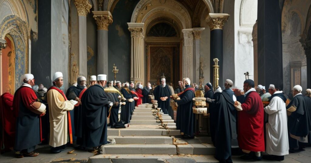 Zdjęcie przedstawiające zamknięcie Drzwi Świętych w Bazylice Św. Piotra w Watykanie w 2026 roku podczas apostaskiego rytuału.