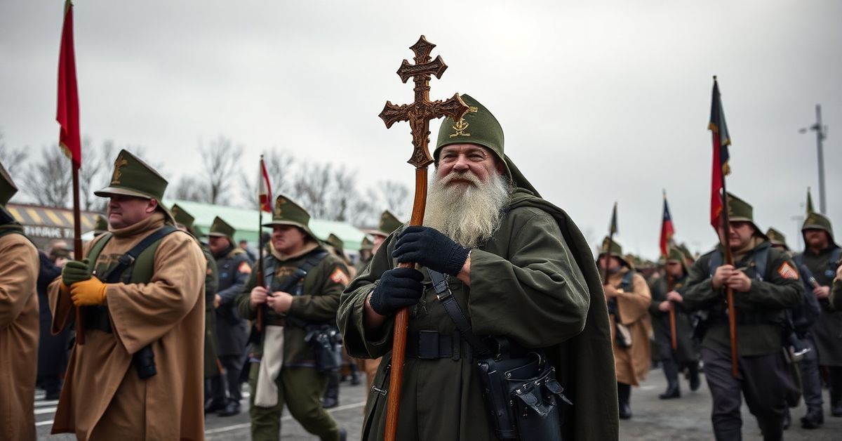 Realistyczny obraz ceremoniału wojskowego bez religijnych symboli katolickich