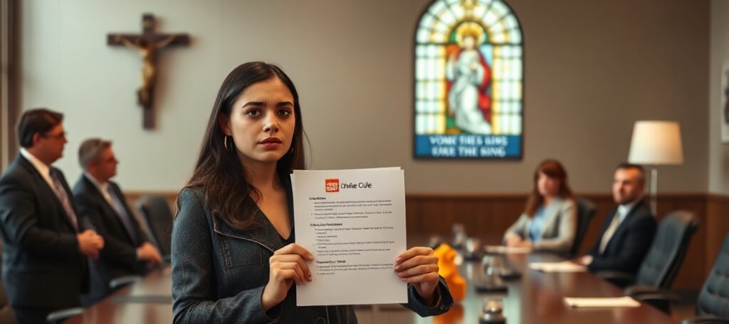 Chloé Cole w ostatniej próbie przed akcjonariuszami Home Depot o wycofaniu finansowania młodzieżowych transpłciowych procedur medycznych – scena przedstawiająca cierpienie i odwagę w obliczu ideologii gender.