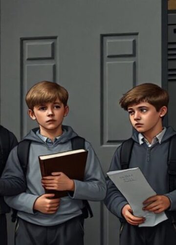 Chrześcijańscy uczniowie broniących porządku naturalnego w Loudoun Młodzi chłopcy z bibliami i petycjami stają w obronie naturalnego porządku przed szkolną szatnią