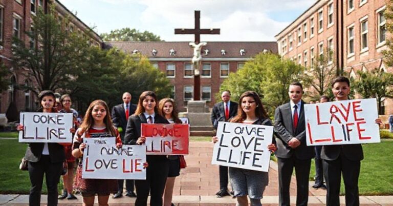 Studentki protestują przeciwko zabijaniu dzieci nierodzonych na kampusie chrześcijańskiego uniwersytetu Vanguard University w Kalifornii