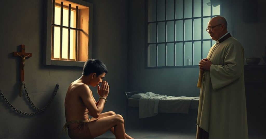 Tradycyjny katolicki obraz cierpienia Jimmy'ego Lai w komunistycznym więzieniu w Hongkongu