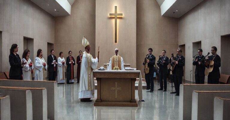 Scena fałszywej konsekracji kościoła w Cyganach przez nieprawdziwego biskupa