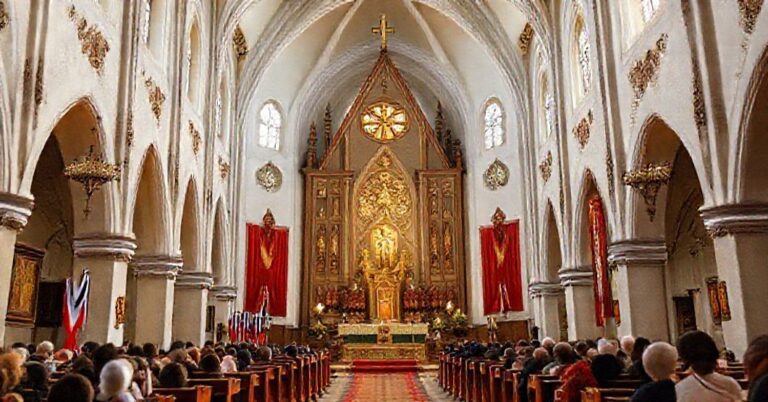 Cynthia Bourgeault w kościele katolickim z symbolami herezji i zniszczenia