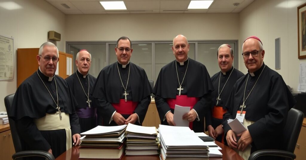 Sedevacantystyczny obraz czterech "biskupów" pomocniczych w Rzymie w biure watykańskim.