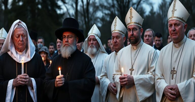 Fotografia realistyczna i poważna duchowa scena czuwania katolickiego na Jasnej Górze, ukazująca duchową refleksję nad kryzysem wiary i modernistycznymi zagrożeniami.