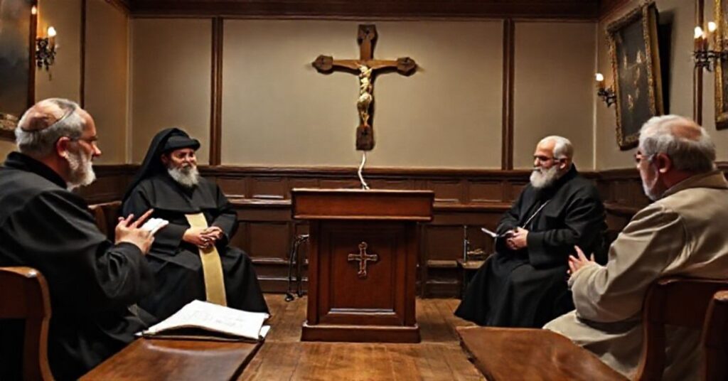 Uroczysta debata w paryskim "Centre du Dialogue" na temat modernistycznych herezji z udziałem tradycyjnych katolickich intelektualistów.