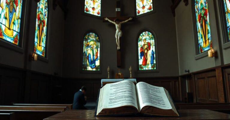Tradycyjny wnętrze kościoła z ołtarzem, symbolizujące deformację Psalmu 24 w interpretacji posoborowej.