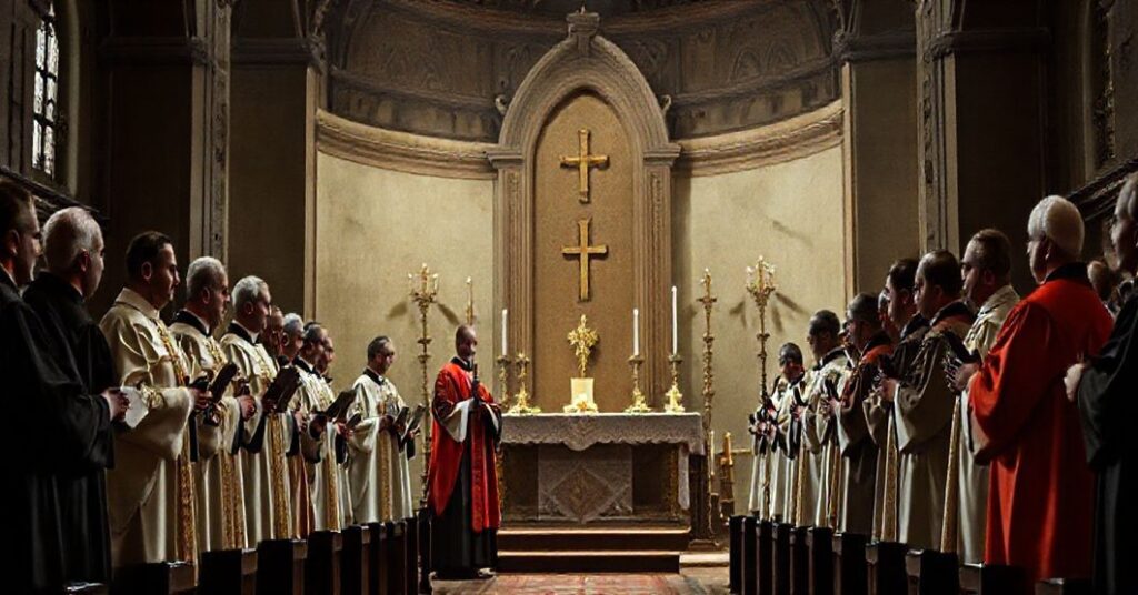 Sobór katolicki z modernistami prezentującymi nagrody świeckim władzom na Ostrowie Tumskim we Wrocławiu