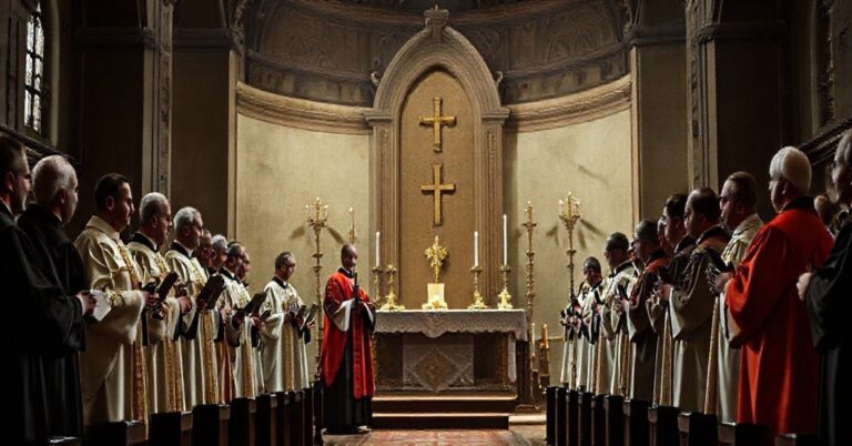 Sobór katolicki z modernistami prezentującymi nagrody świeckim władzom na Ostrowie Tumskim we Wrocławiu