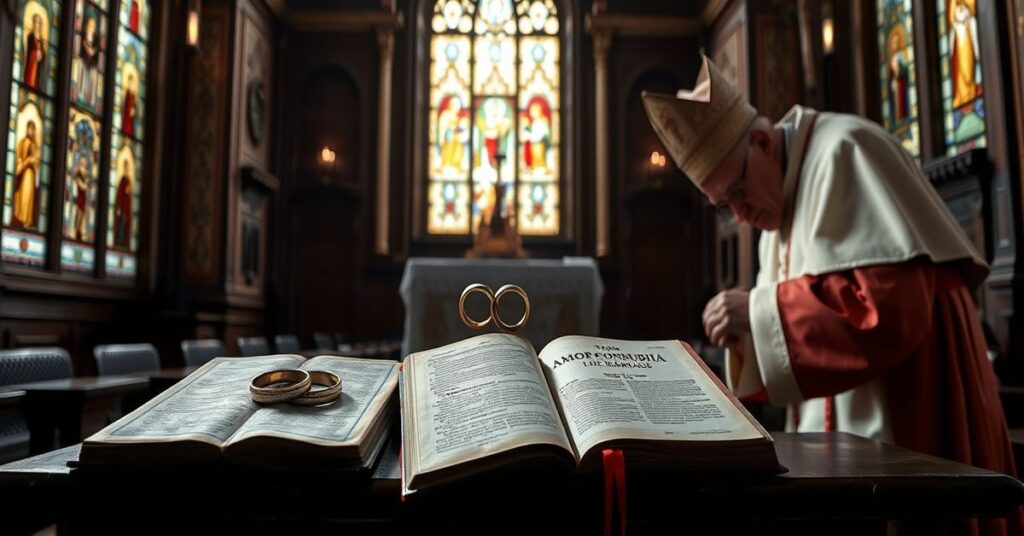 Tradycyjny katolicki wizerunek symbolizujący dewastację małżeństwa sakramentalnego z powodu herezji 'Amoris Laetitia'.