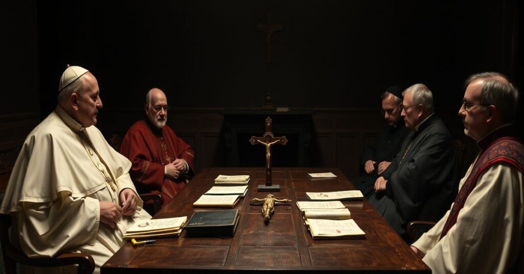 Scena przedstawiająca dialog między Watykanem a Bractwem św. Piusa X w Flavigny-sur-Ozerain.