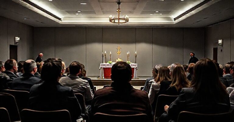 Scena z Diecezjalnego Forum Młodych w Lublinie przedstawiająca jednakowymi heretycką naturę nowoczesnych eksperymentów kościelnych.