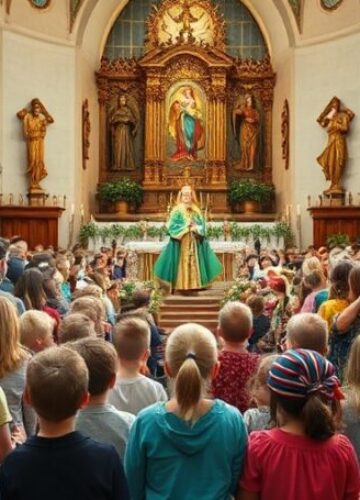 Diecezjalny Dzień Dziecka w Rokitnie - radość bez Króla Chrystusa Scena w sanktuarium Matki Bożej Rokitniańskiej podczas Diecezjalnego Dnia Dziecka organizowanego przez Caritas.