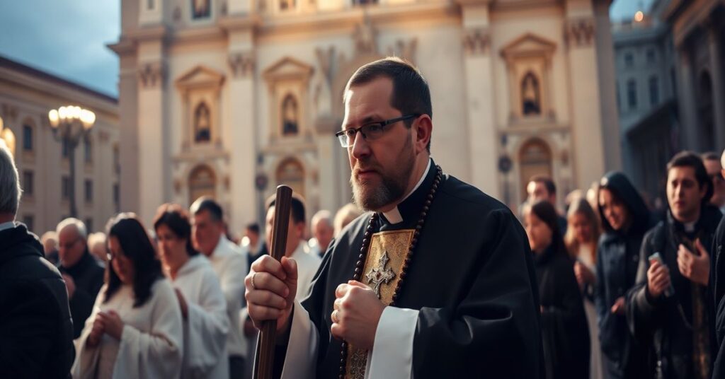 Pielgrzymka różańcowa dominikanów przed Bazyliką Niepokalanego Poczęcia w Waszyngtonie