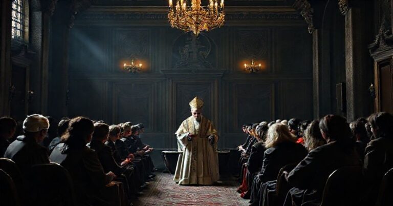 Obraz przedstawiający dramat nadużyć seksualnych w neo-kościele jako owoc apostazji doktrynalnej