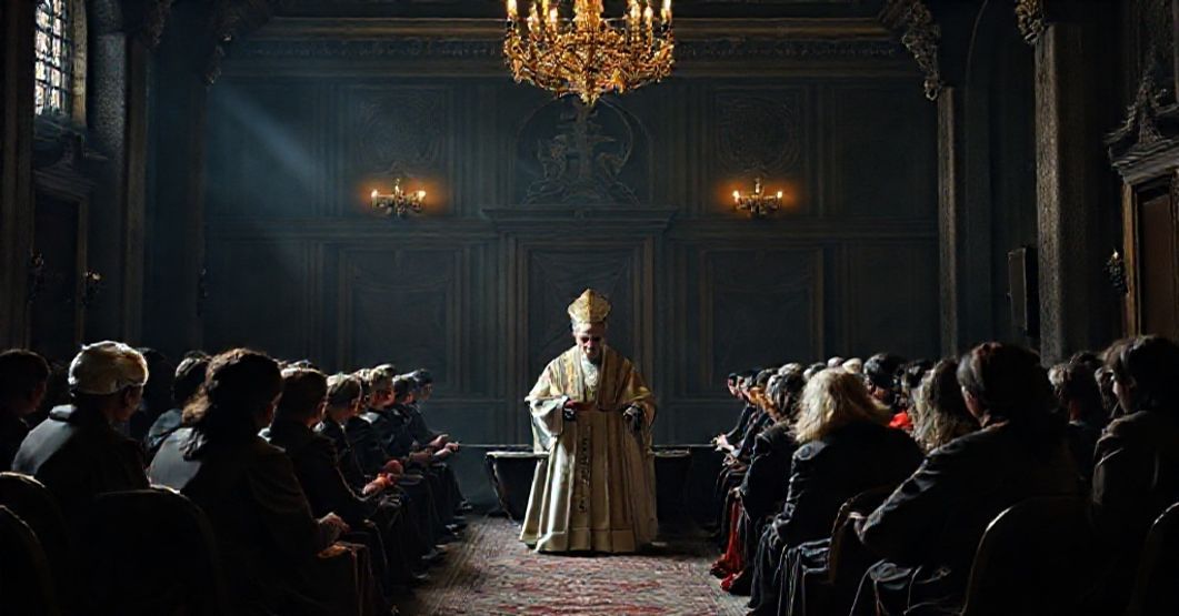 Obraz przedstawiający dramat nadużyć seksualnych w neo-kościele jako owoc apostazji doktrynalnej