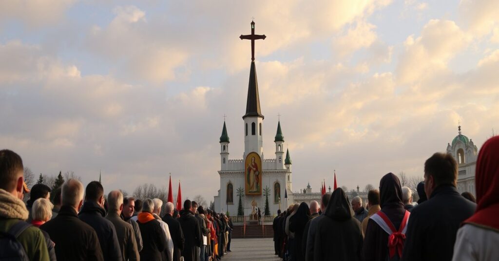 Procesja wiernych na drodze krzyżowej do Grębanina z ks. Eugeniuszem Walczaką