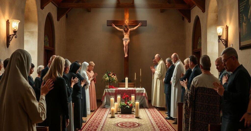 Tradycyjna droga krzyżowa w kaplicy z siostrą Scholastyką Iwańską i arcybiskupem Wojciechem Polakiem.