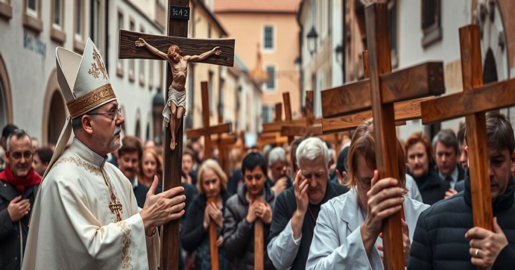 Uroczysta Droga Krzyżowa ulicami Olsztyna przed 1958 rokiem