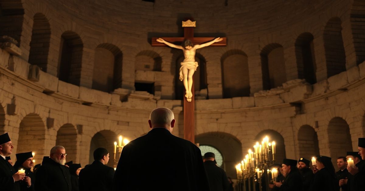 Sobór rzymski w Koloseum podczas procesji Drogi Krzyżowej