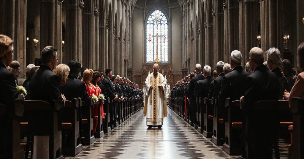 Pustka duchowa w drohiczyńskiej katedrze podczas uroczystości z okazji jubileuszu małżeńskiego z udziałem "biskupa" i świeckich władz