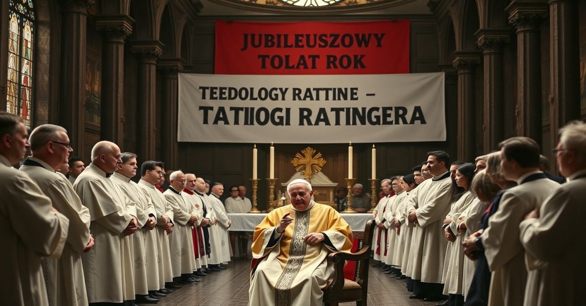 Tradycyjna msza trydencka w kontrastowym otoczeniu modernistycznej 'teologii' Ratzingera, ukazująca duchową pustkę nowego kościoła