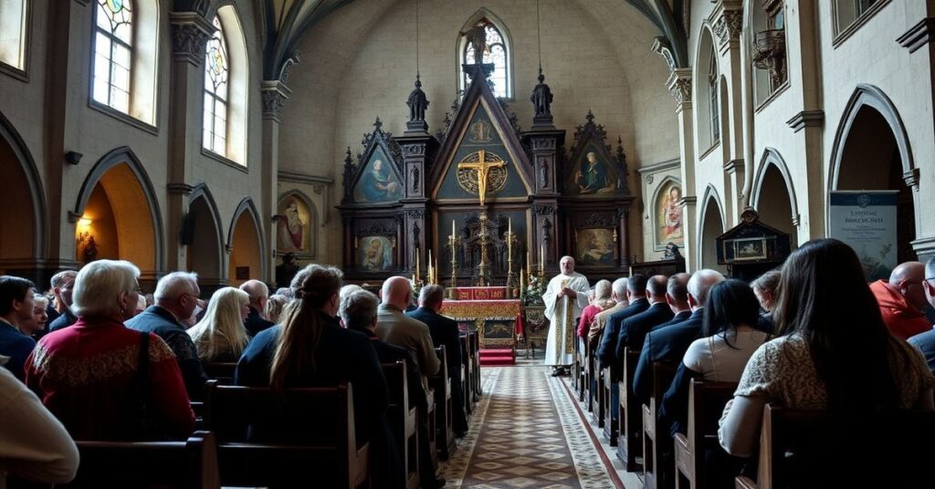 Uroczystość stulecia sióstr serafitek w Toruniu z udziałem 'bp' Józefa Szamockiego podczas Mszy Świętej Novus Ordo.