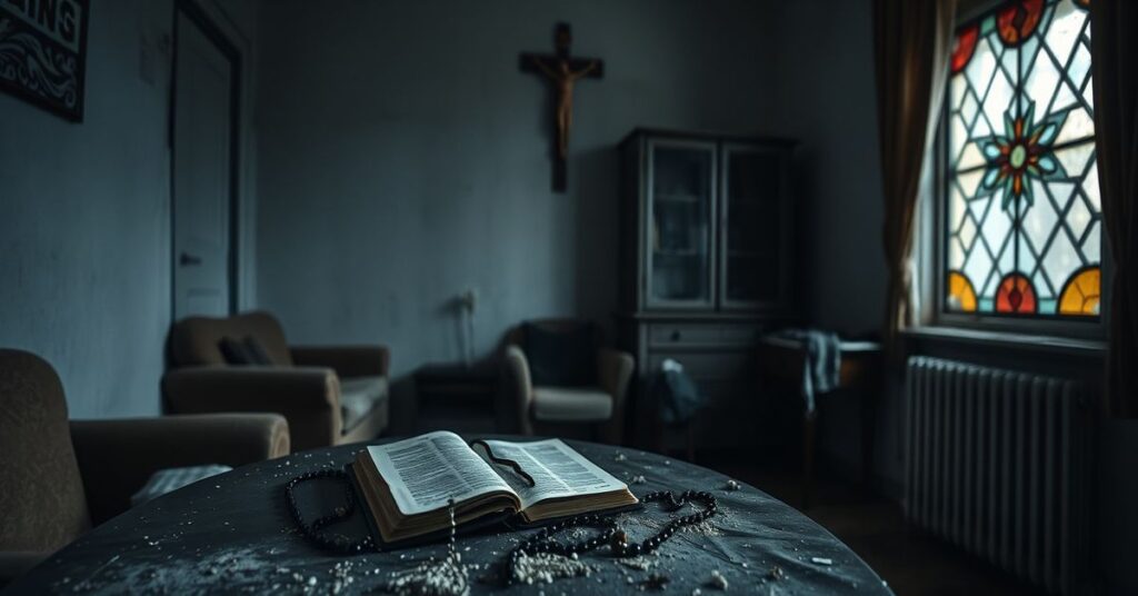 Porywający obraz opuszczonego mieszkańca emeryta w Poznaniu symbolizujący duchową pustynię współczesnego świata.