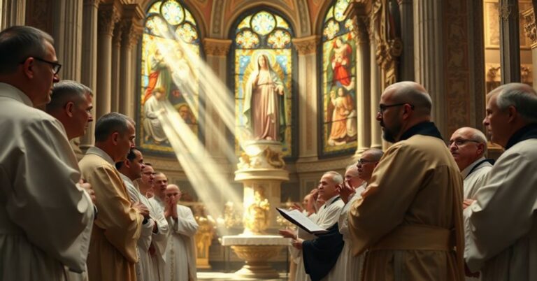 Scena w Bazylice Św. Piotra przedstawiająca tradycyjne egzorcyzmy i prześladowanie Mszy Trydenckiej przez neo-kościelnych