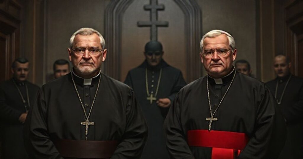 Obraz przedstawiający uwolnienie białoruskich księży Henryka Okołotowicza i Andrzeja Yakhnevicha przez reżim Łukaszenki po interwencji wysłannika nowego "papieża" Leona XIV.