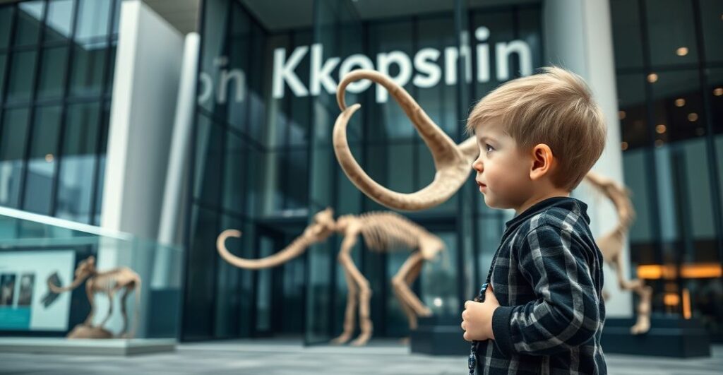 Dziecko katolickie z różańcem przed Centrum Nauki Kopernik, symbolizujące contrast między nauką bez Boga a prawdziwym wychowaniem chrześcijańskim