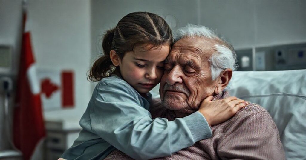Siedmioletnia dziewczynka przytula swobodnego dziadka w szpitalu przed zabójstwem medycznie wspomaganym w Kanadzie