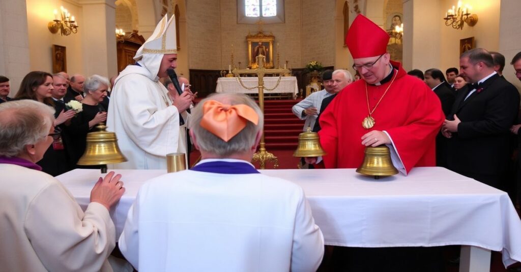 Ceremonia zwrotu zabranych dzwonów w Sanktuarium św. Jadwigi w Trzebnicy pod przewodnictwem fałszywych biskupów Małygi i Schneidra