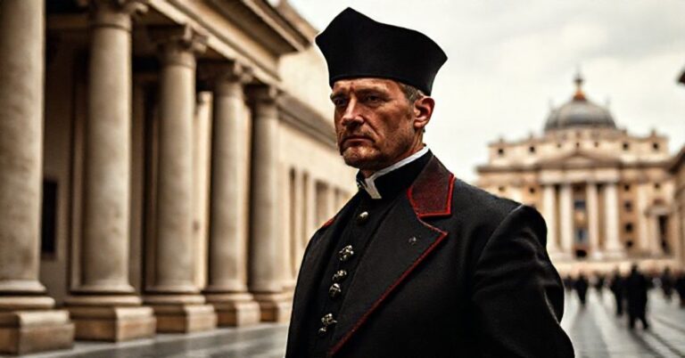 Eduard Habsburg w watykańskim dziedzińcu w senny sposób przemyśla swoją dekadę służby antypapieżom