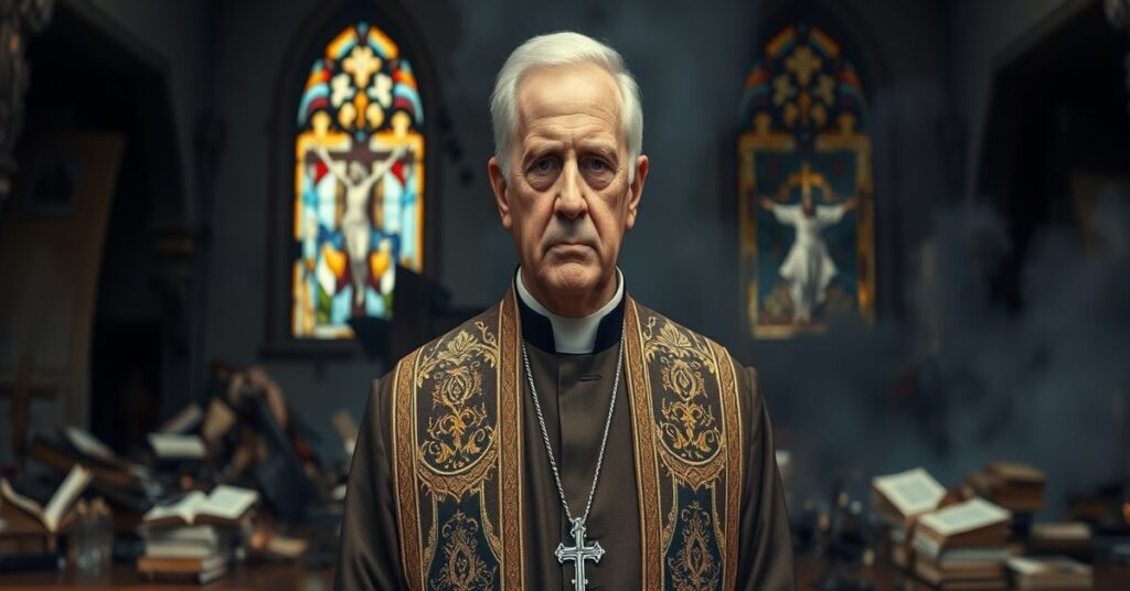 Portret Edwarda J. Weisenburgera przed zniszczoną synagogą w West Bloomfield